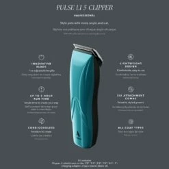 Andis Pulse Li 5 Adjustable Blade Clippers 15 Andis Pulse Li 5 Adjustable Blade Clippers -pet store ad7365 43 pulse li 5 clipper lcl 2 package back 2372x2974 cba0055 1