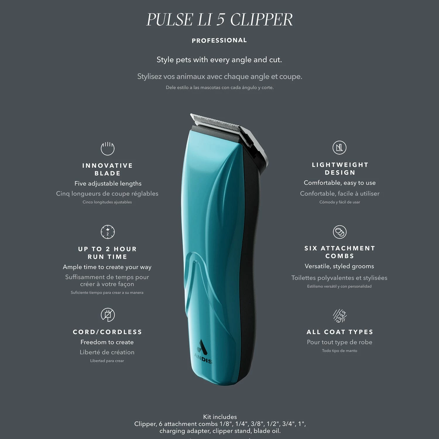 Andis Pulse Li 5 Adjustable Blade Clippers 7 Andis Pulse Li 5 Adjustable Blade Clippers - Image 7