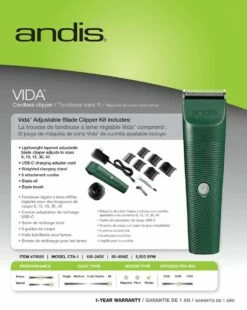 Andis Vida Adjustable Blade Clippers -pet store ad8579 43 package back