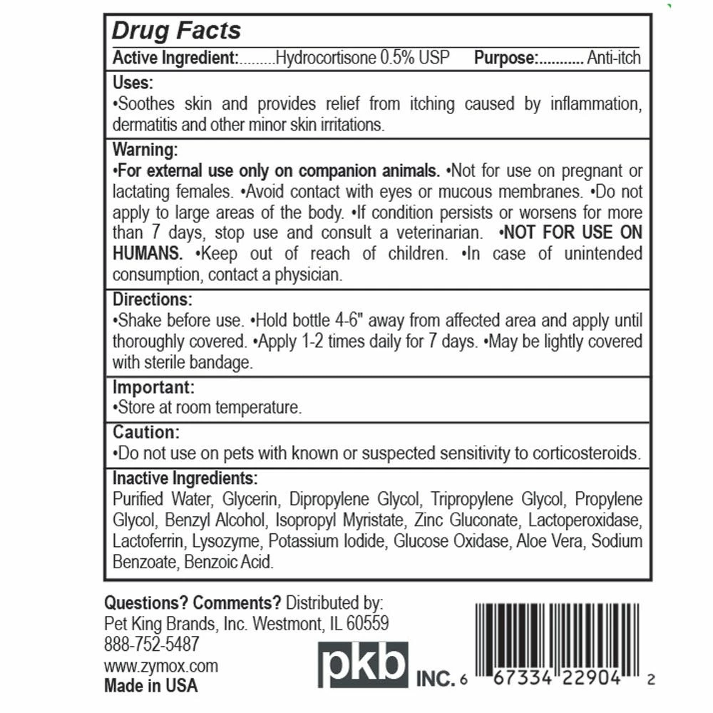 Zymox Anti-Itch .5% Hydrocortisone Topical Spray 2 Zymox Anti-Itch .5% Hydrocortisone Topical Spray - Image 2